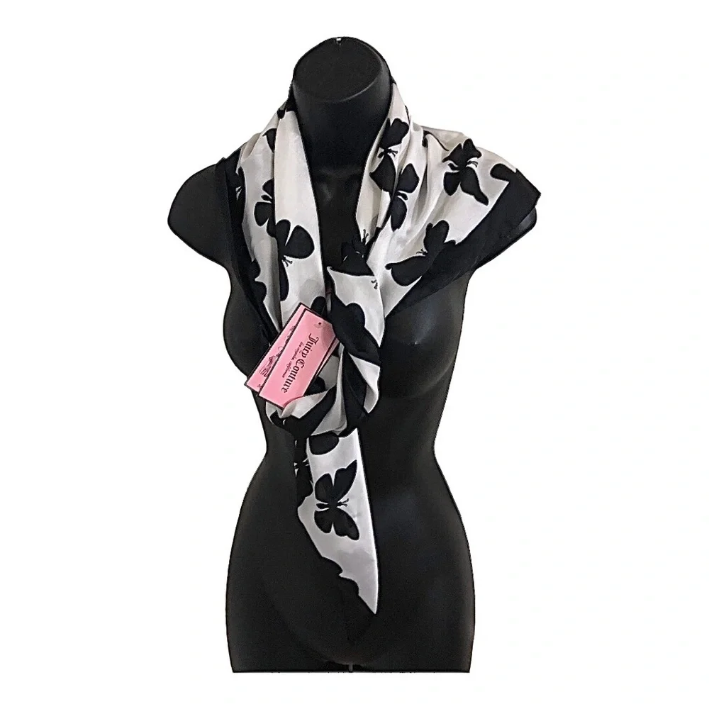 Juicy Couture black & white butterfly‎ print scarf wrap shawl ~35.5”x35.5 new